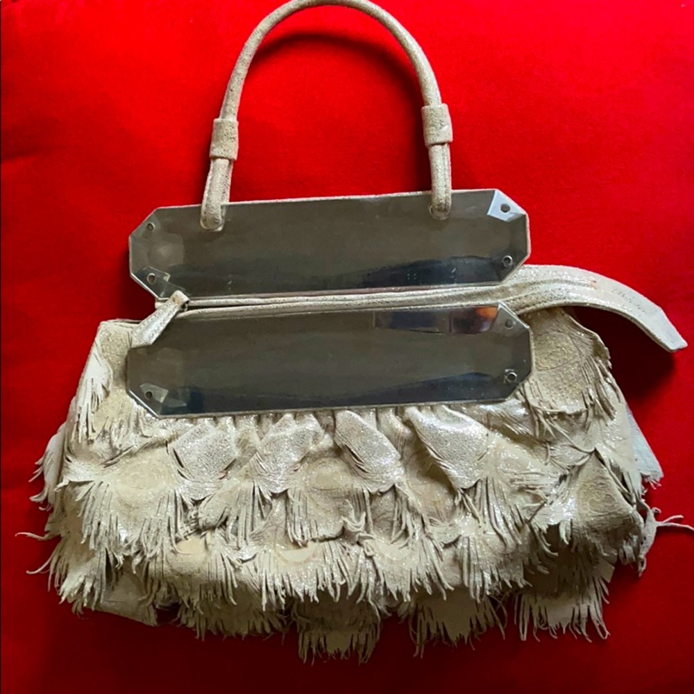 Fendi silver feather clutch
